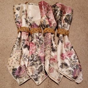 Vintage Tapestry Table Napkins With Braided Gold Holders